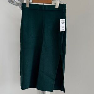 Abercrombie & Fitch Dark Green Midi Side-Slit Pencil Skirt